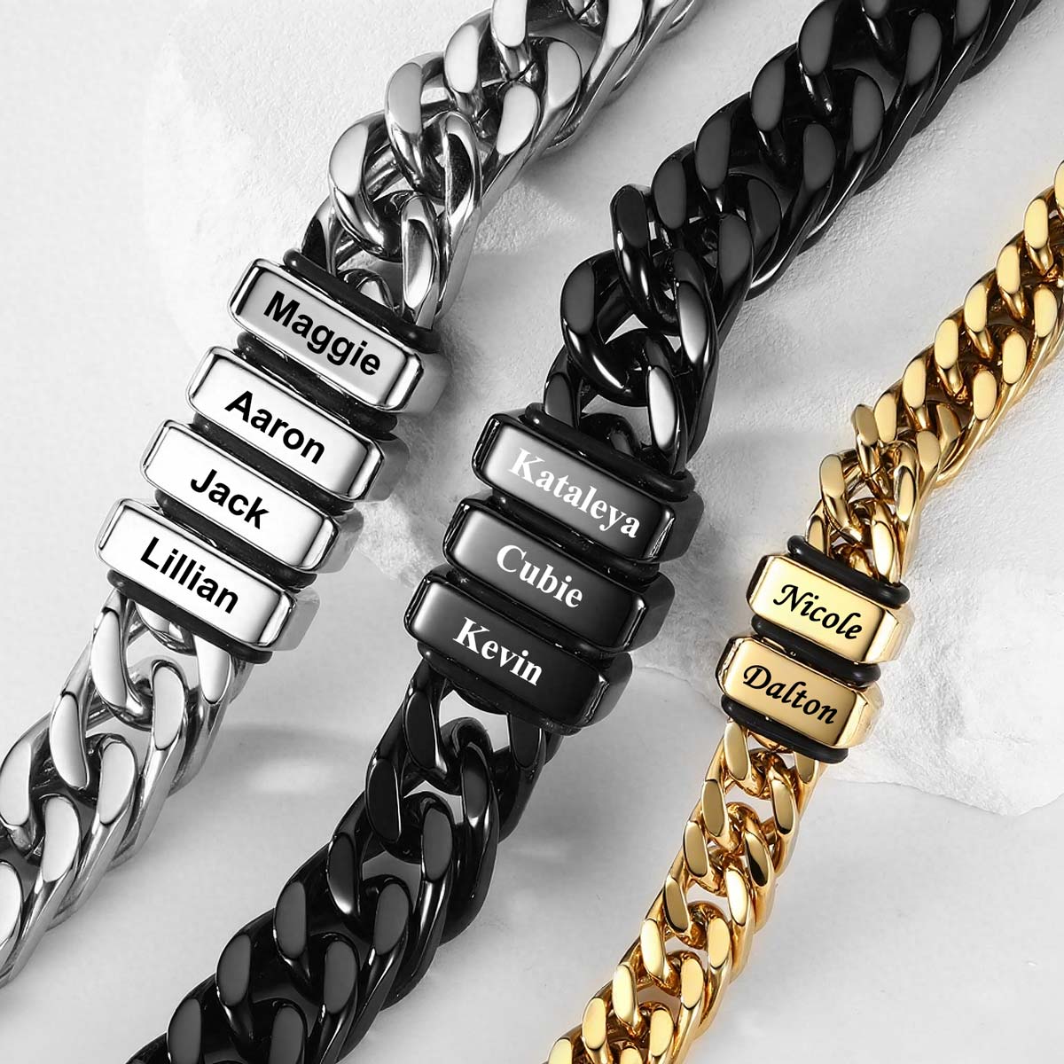 Cuban Chain Name Beads Bracelet 8/12MM