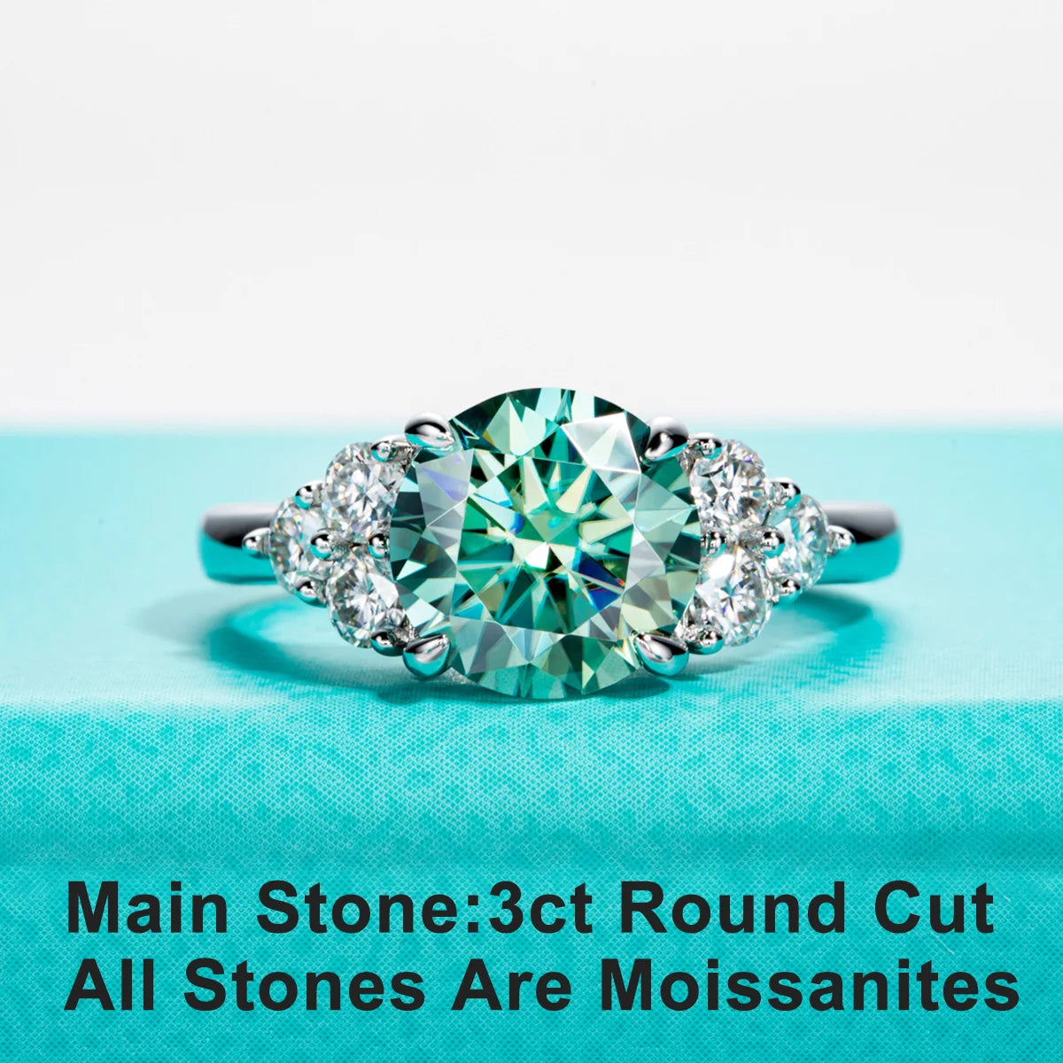 Green Moissanite Side Stone Engagement Ring