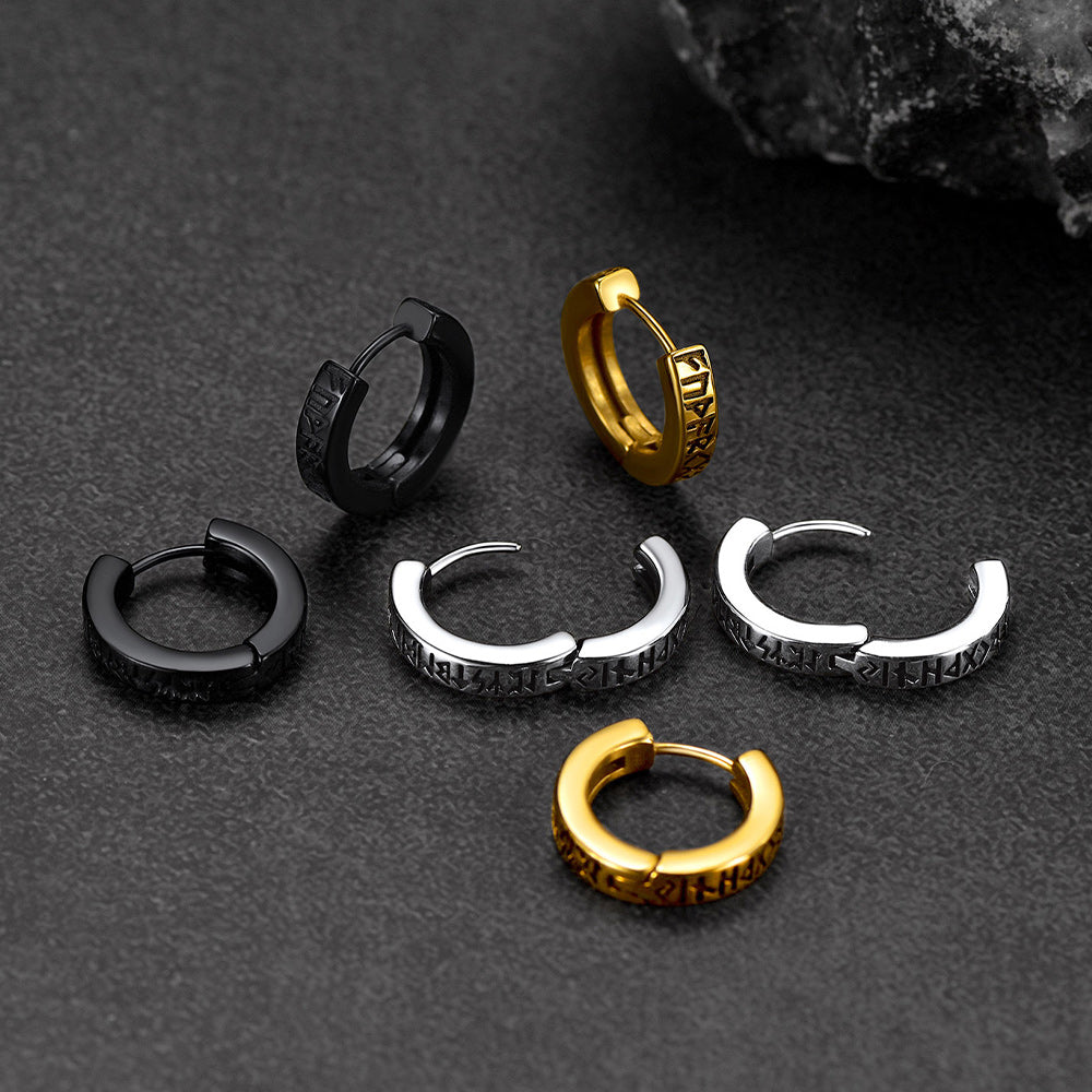 Norse Viking Runes Hoop Huggie Earrings For Men Women