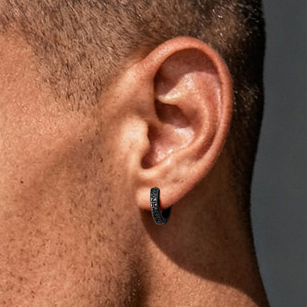 Norse Viking Runes Hoop Huggie Earrings For Men Women