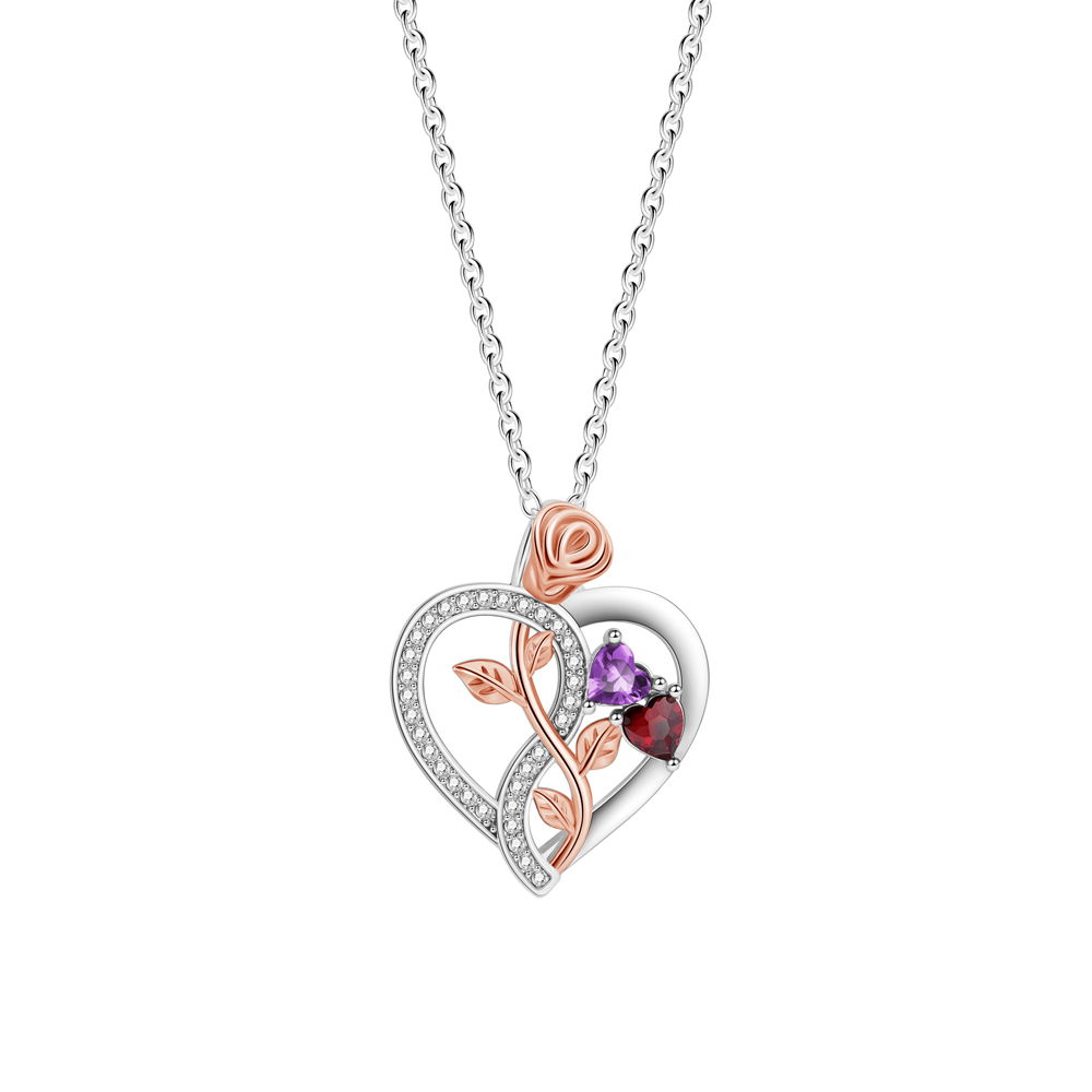 Heart-shaped birthstone rose necklace