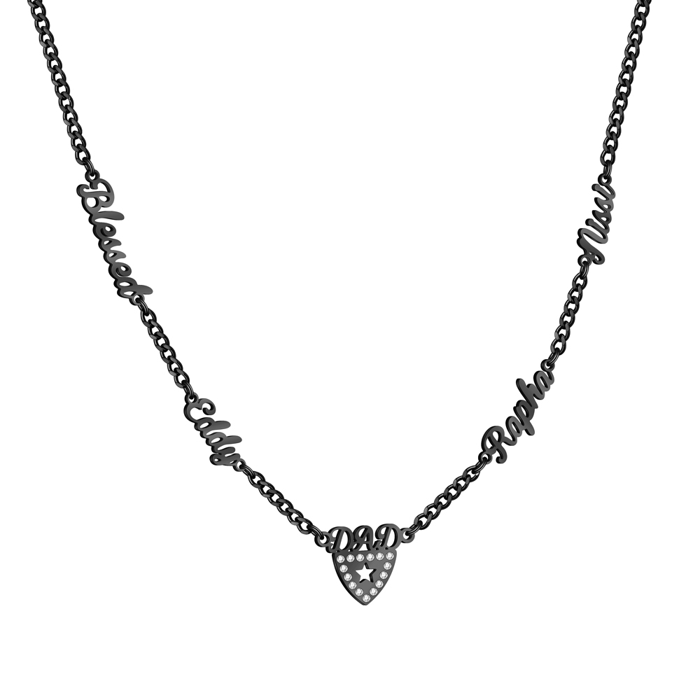 Custom Dad Necklace - Multi Name Shield Pendant with Crystal Star 