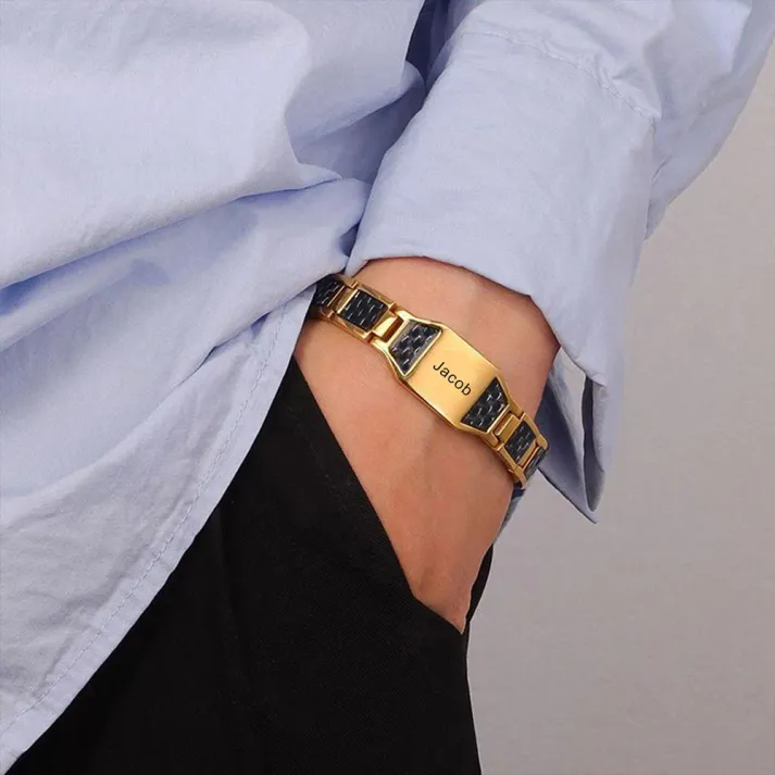 Personalized Men Bracelet wtih Name Custom Stainless Steel Bracelet For Him-Free Gift Box