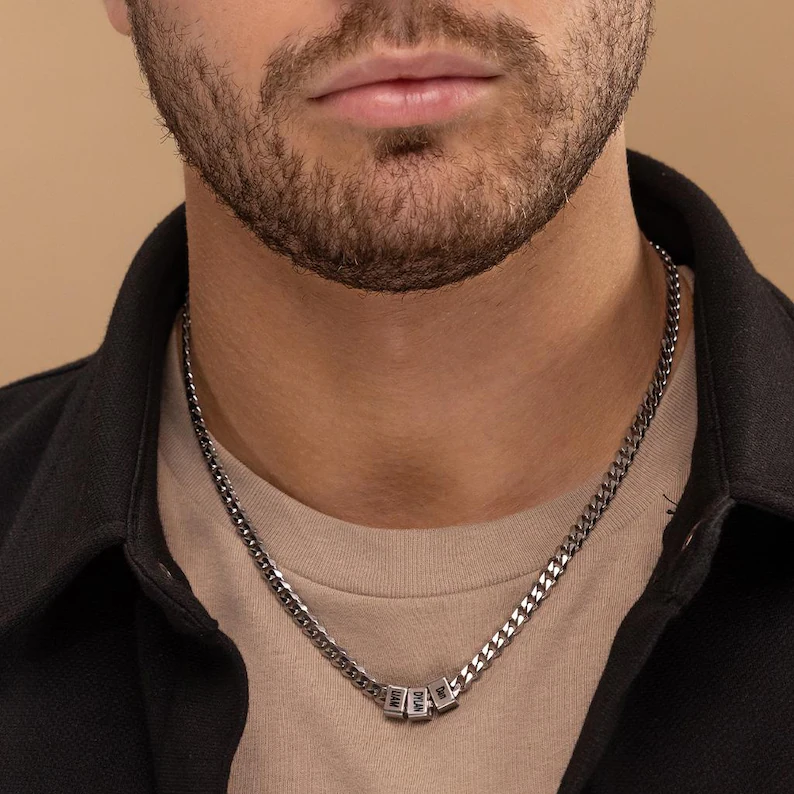 Father's Day Gift 🎁 Customized Bead Name Cuban Necklace For Father