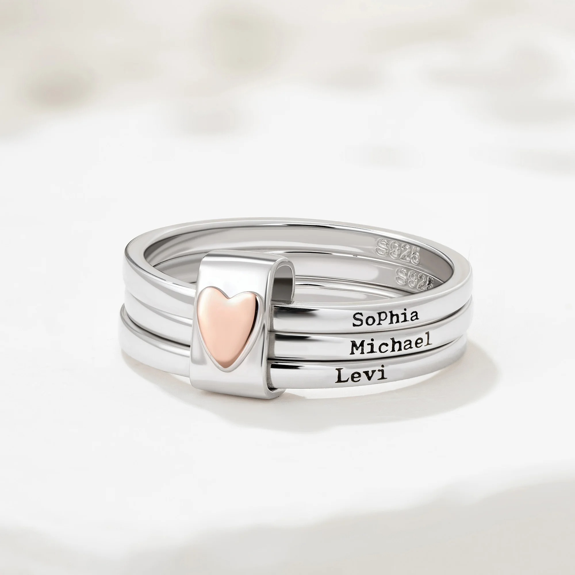 Personalized Sterling Silver Heart Women Stacking Rings