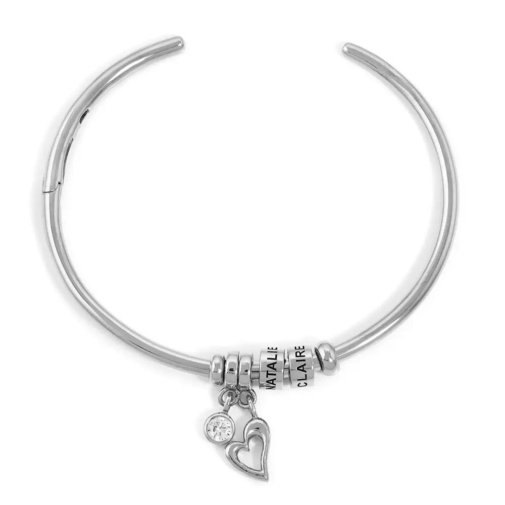 Mother's Day🎁Personalized Open Bangle Bracelet with Engraved Beads
