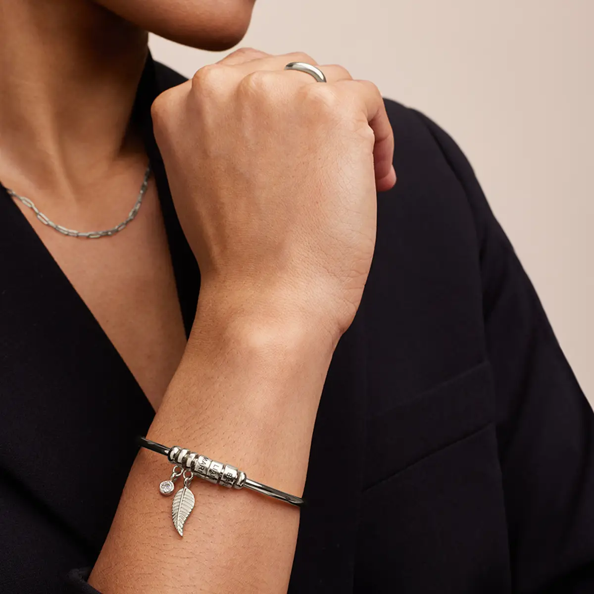 Mother's Day🎁Personalized Open Bangle Bracelet with Engraved Beads