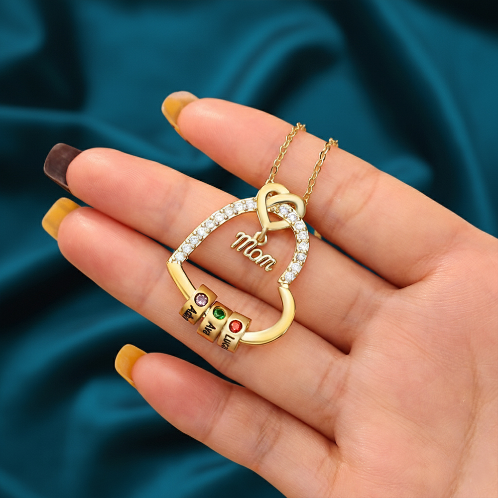 Personalized Heart Mom Necklace Custom 1-5 Names and Birthstones Gift for Mother