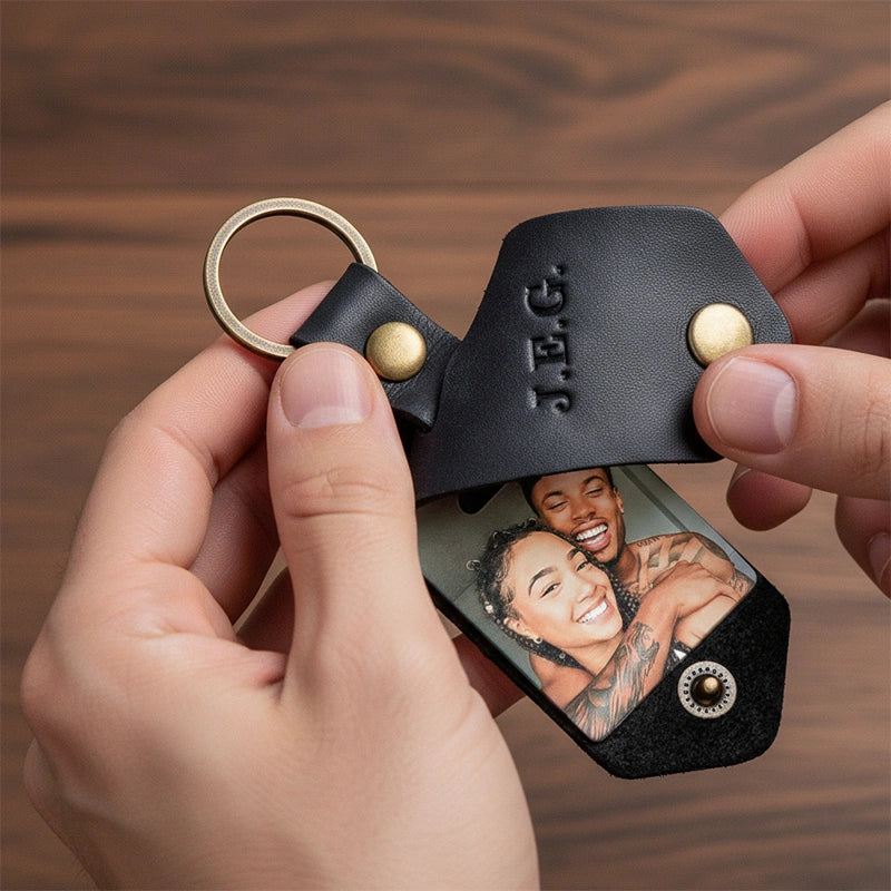 The "Our Secret" Personalized Leather Photo Keychain - Custom Private Keepsake Gift For Him