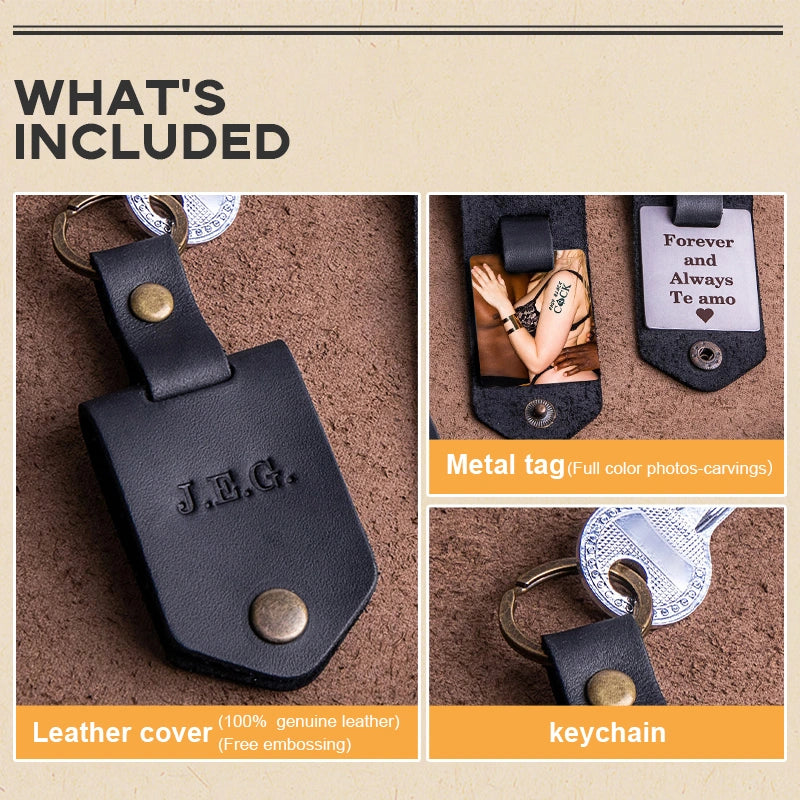 The "Our Secret" Personalized Leather Photo Keychain - Custom Private Keepsake Gift For Him