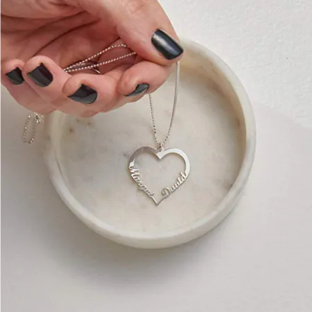 Contour Heart Pendant Necklace with Two Names