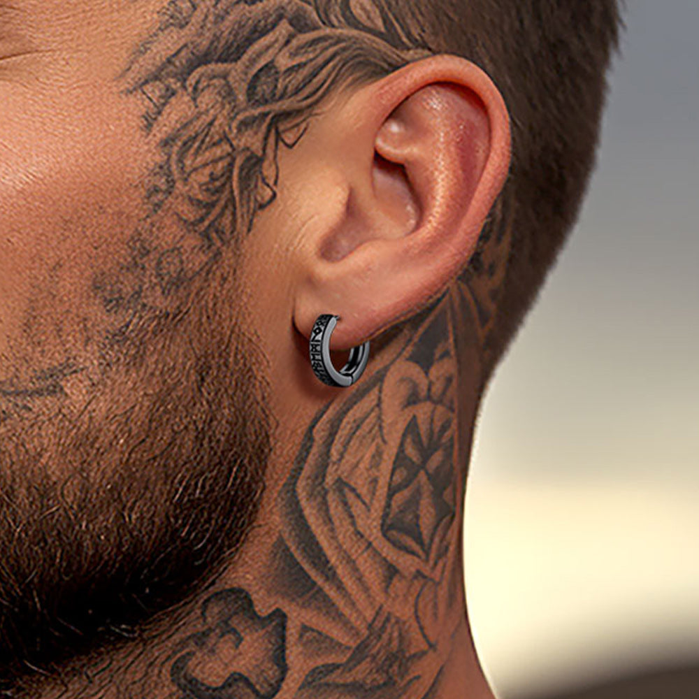 Norse Viking Runes Hoop Huggie Earrings For Men Women