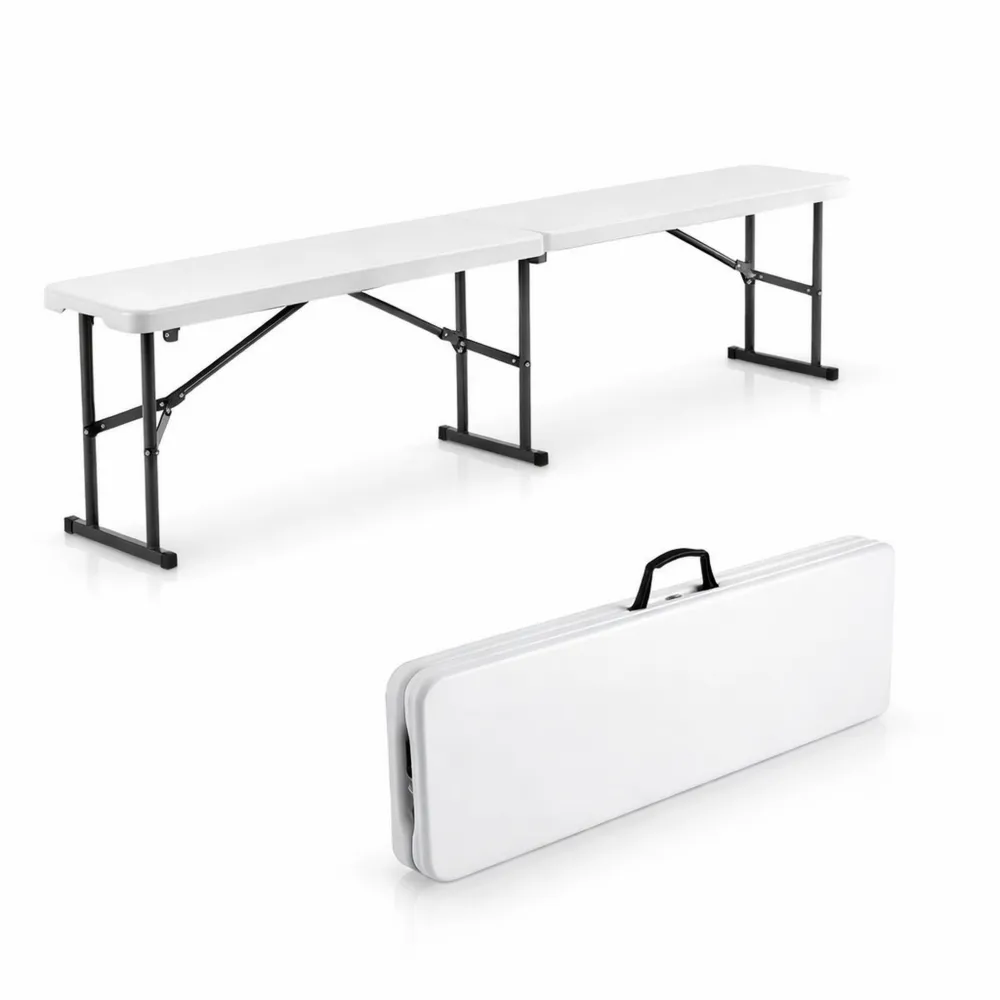 Banc pliable en plastique imperméable pour extérieur, 1820 mm, avec poignée de transport