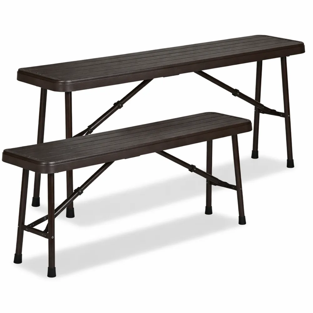 Lot de 2 bancs pliants pour extérieur, idéal pour jardin et camping, aspect bois, pliables, brun