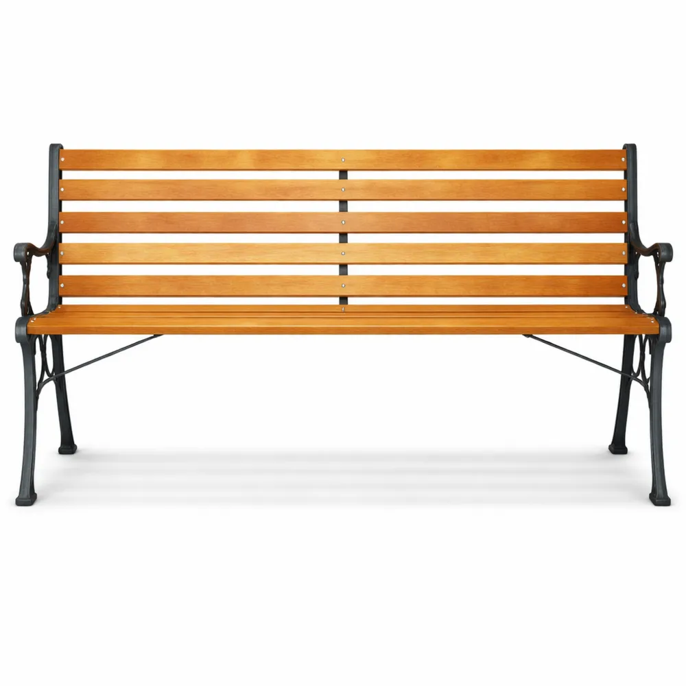 Banc de jardin extérieur 2 places en fonte et bois, dimensions 73,5 x 126 x 52,5 cm
