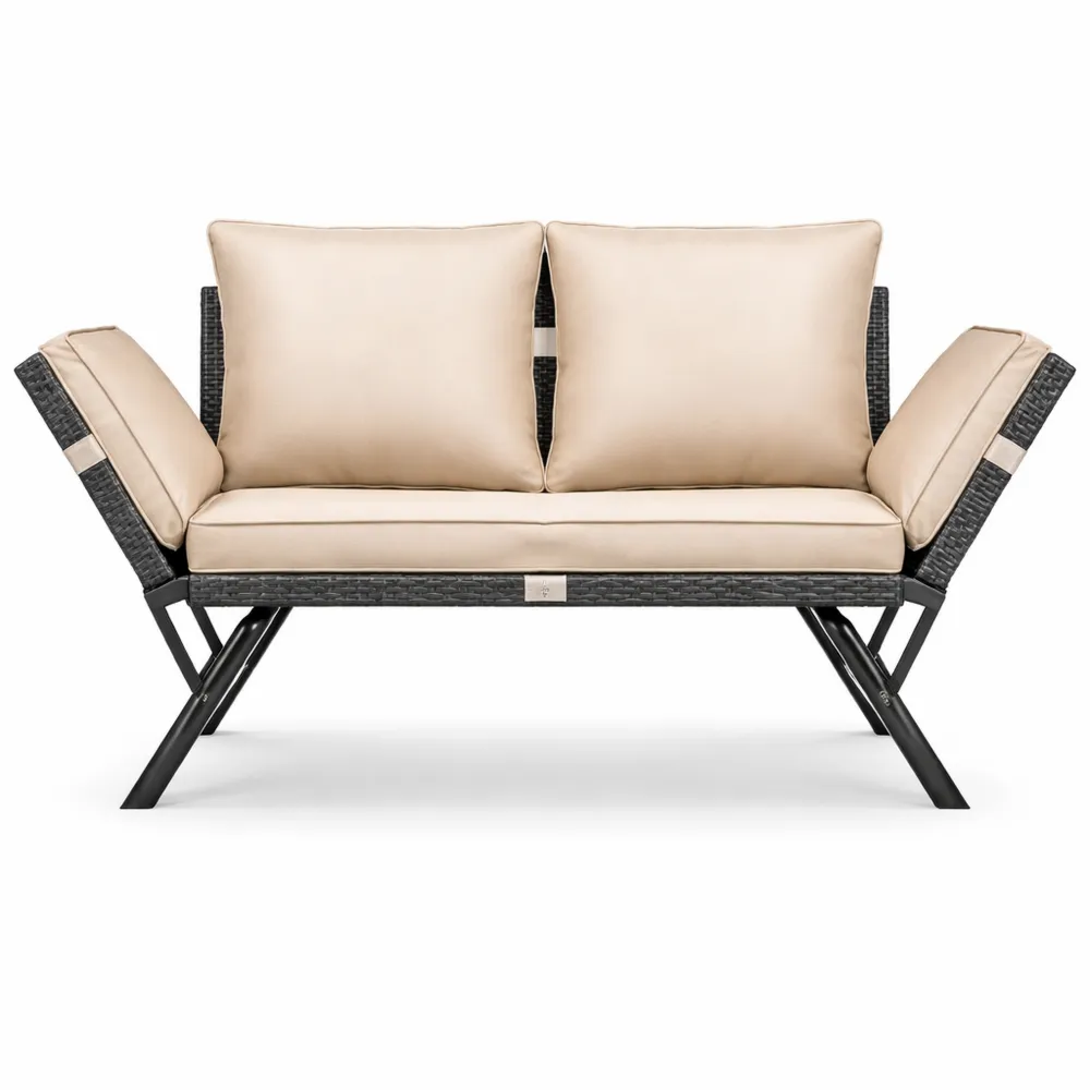 Banc de jardin modulable en polyrotin avec accoudoirs réglables