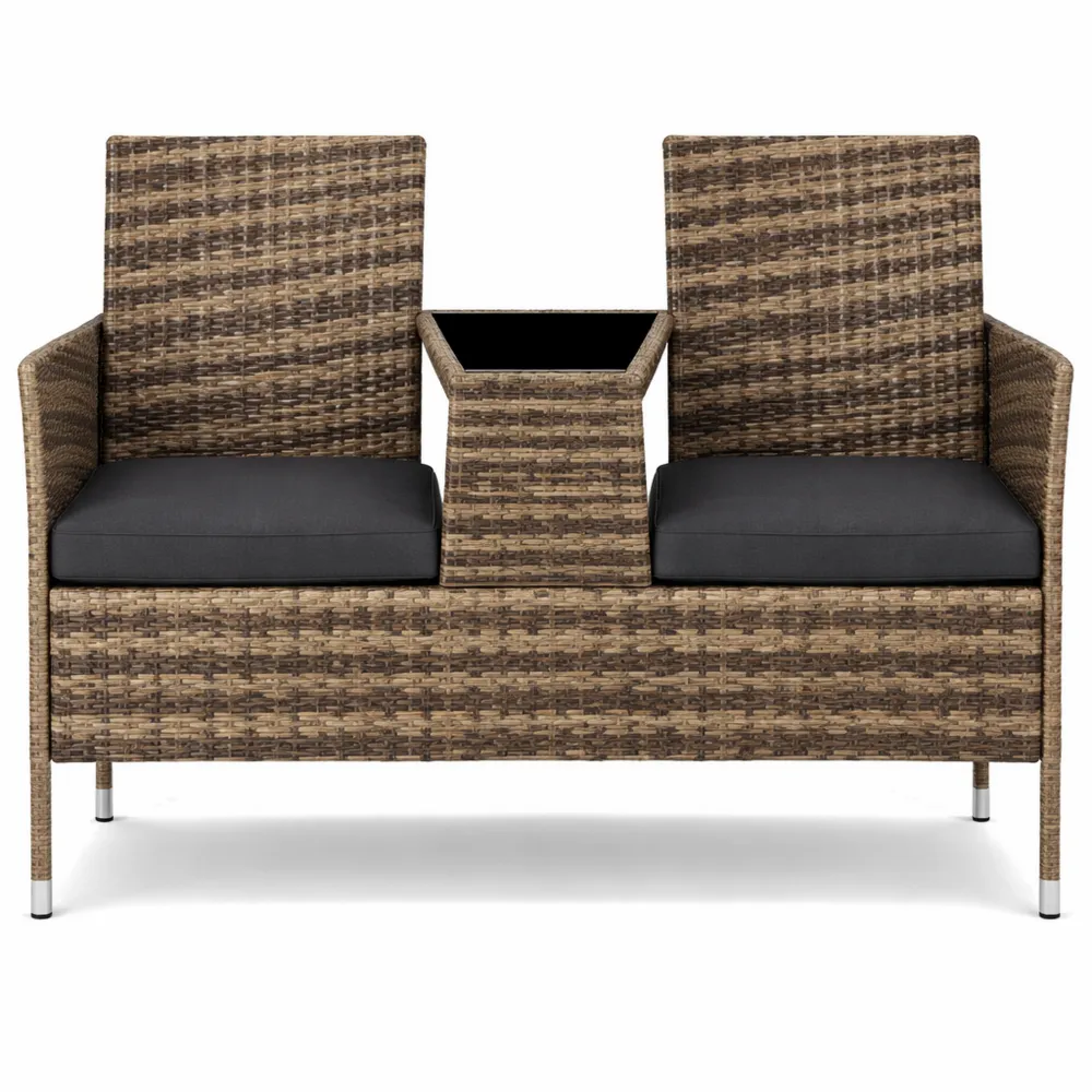 Ensemble de salon de jardin en résine tressée avec table et coussins