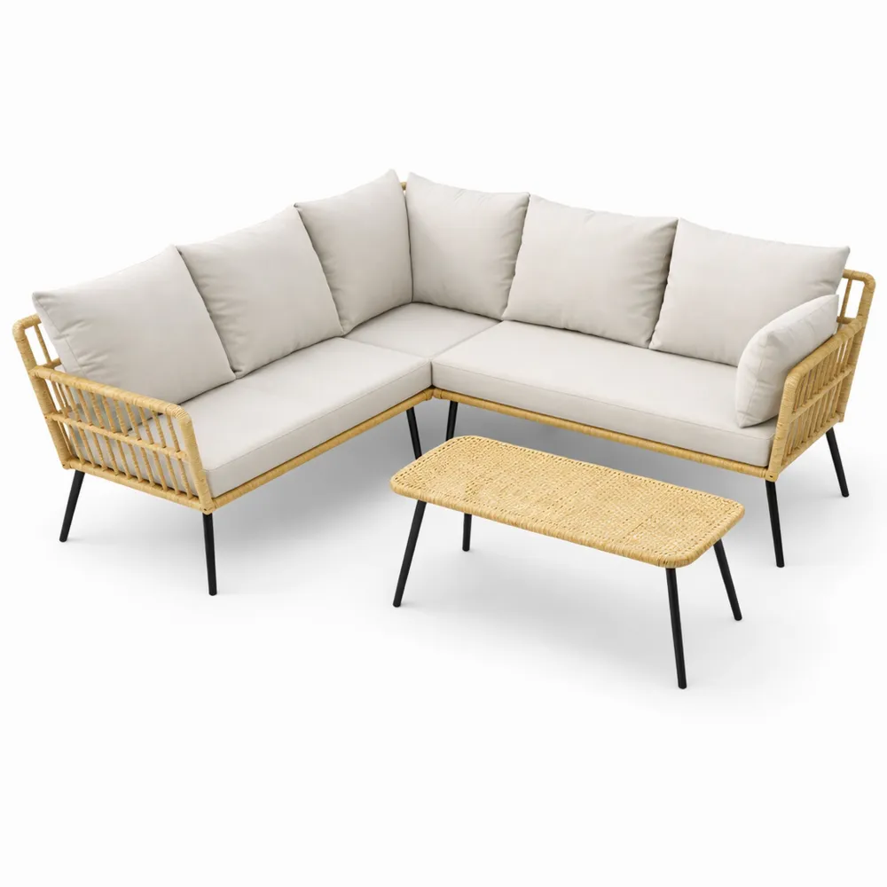 Ensemble de Jardin d'Angle 5 Places avec Table Basse et Coussins