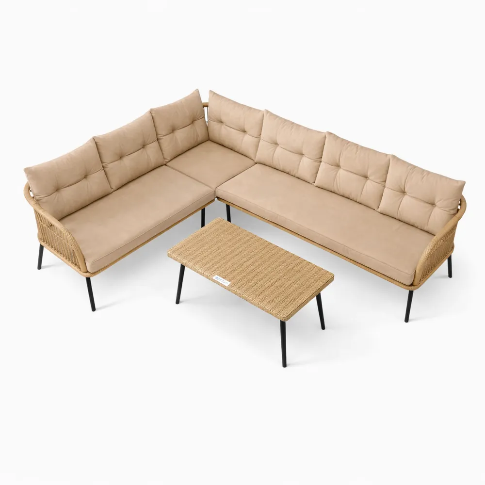 Ensemble de salon de jardin en résine tressée pour terrasse, 5 places avec table en verre