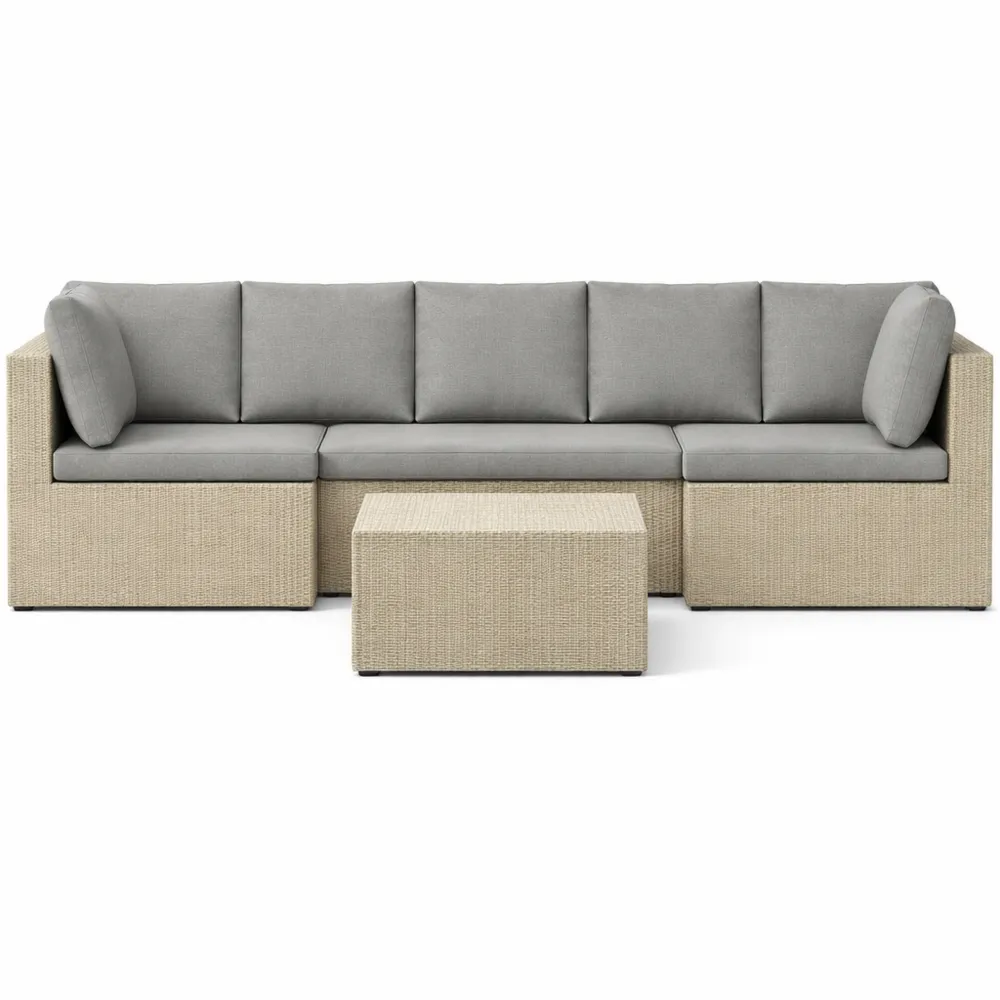 Ensemble de Jardin Modulable 6 Personnes en Résine Tressée avec Table et Coussins