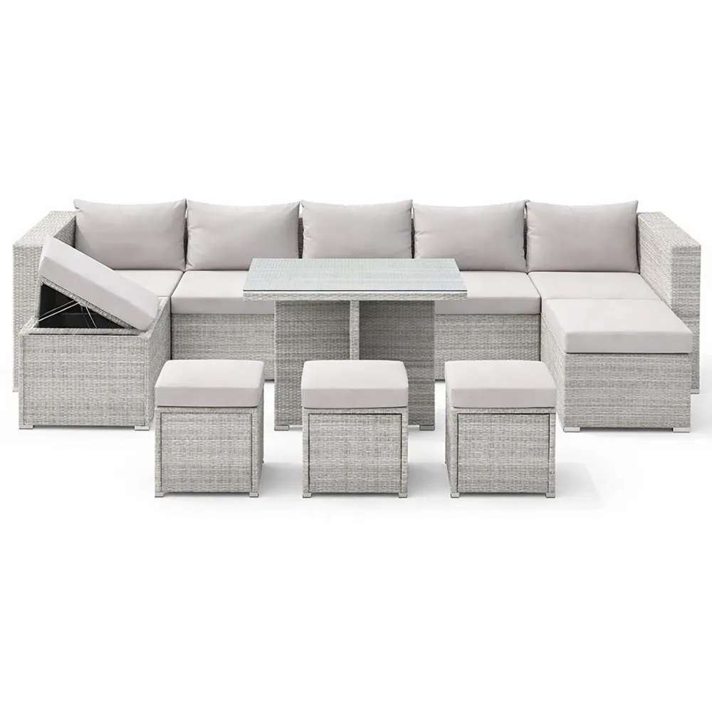 Ensemble de Jardin 10 Places en Résine Tressée avec Table en Verre