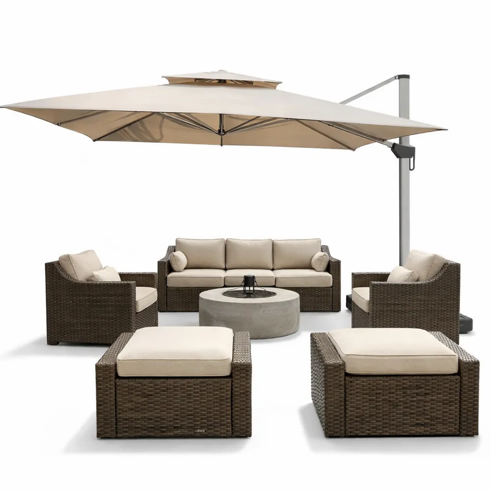 Grand Parasol Carré Déporté 3x3m avec Rotation 360°, Protection Solaire UPF50+, pour Jardin et Terrasse, Beige