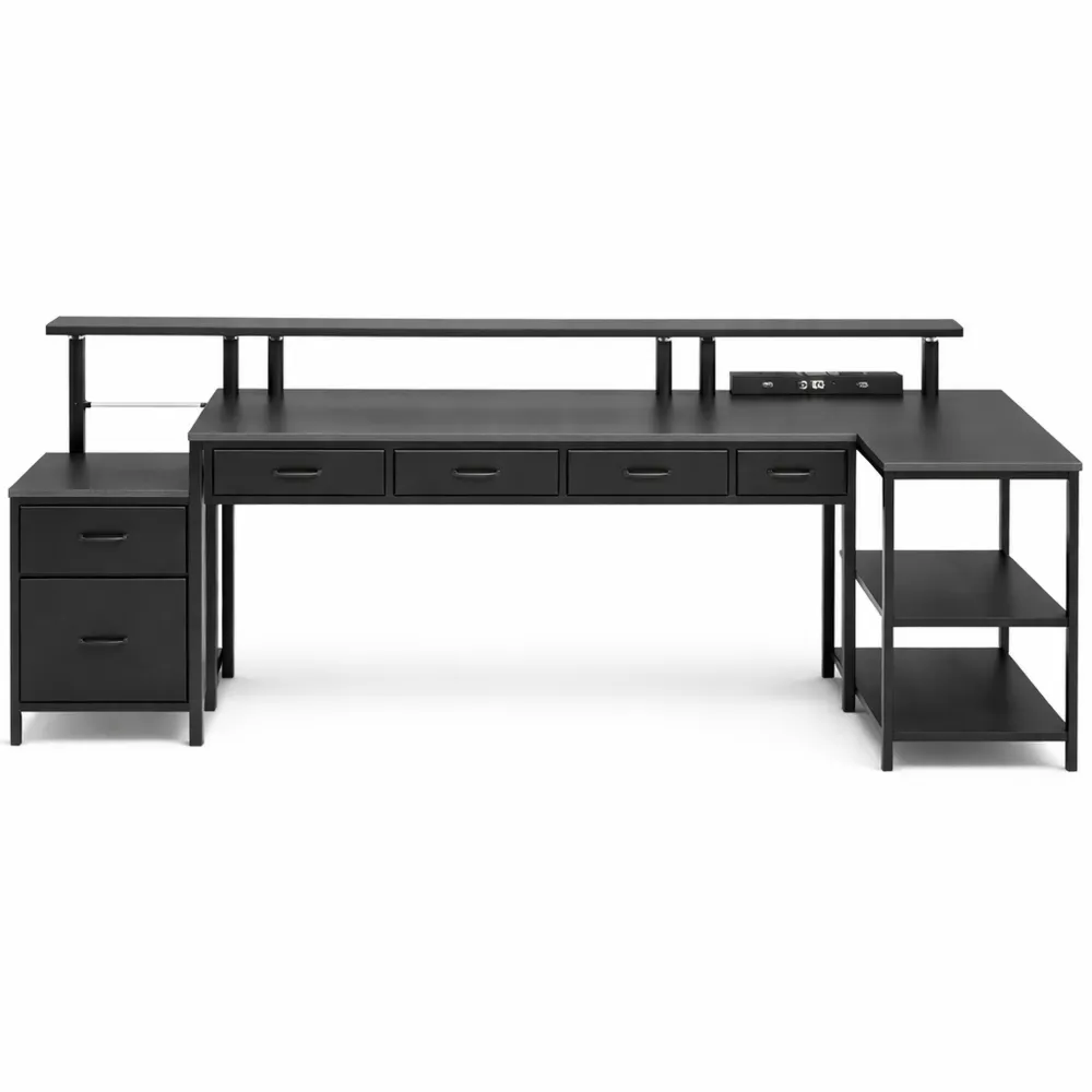 Bureau d'angle réversible avec éclairage LED et prises intégrées, pour chambre ou bureau