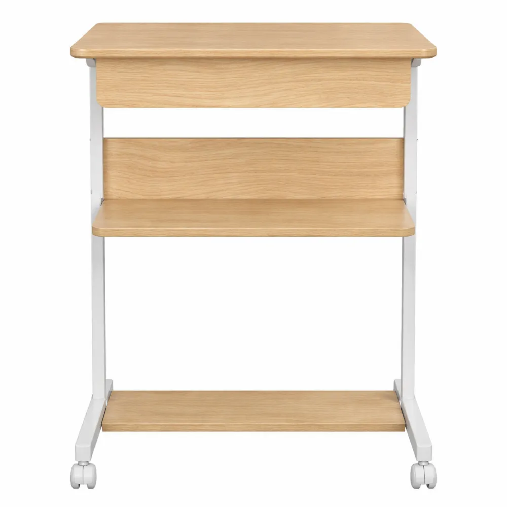 Table de Travail Roulante avec Tiroir et Étagères, Chêne Clair