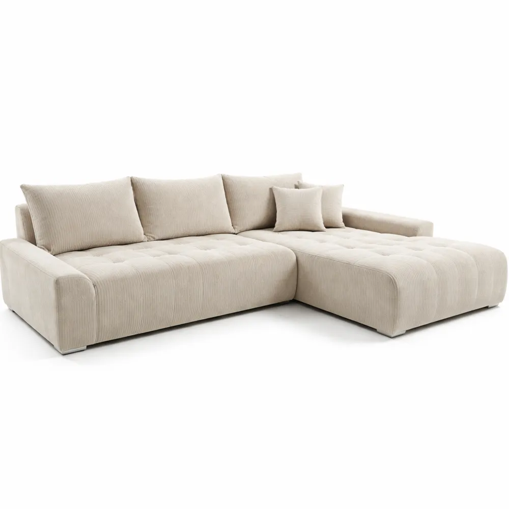 Canapé d'angle convertible en velours beige