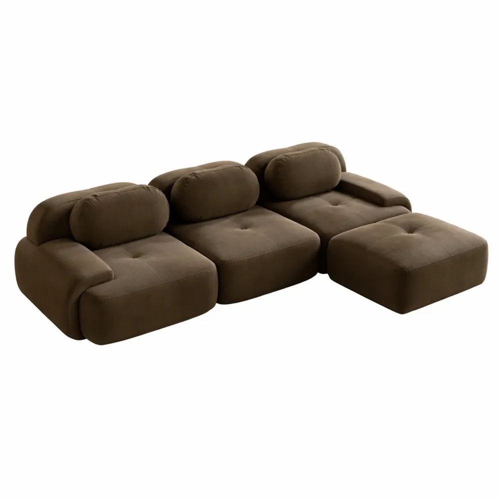 Grand canapé d'angle modulable en velours côtelé avec pouf, 3 à 6 places, pour salon moderne, assise profonde