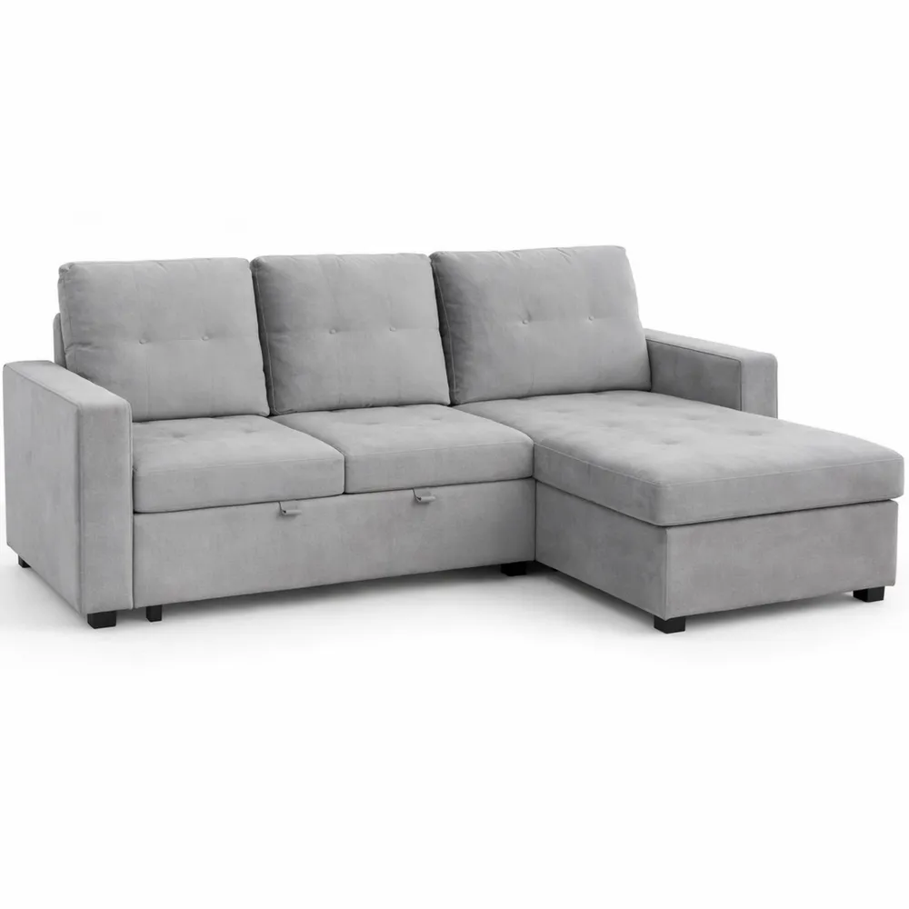 Canapé d'angle convertible moderne en velours argenté