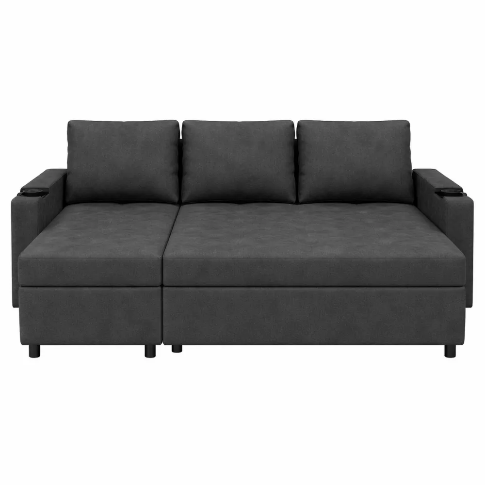 Canapé d'angle convertible 3 places avec rangement intégré et porte-gobelets, design moderne