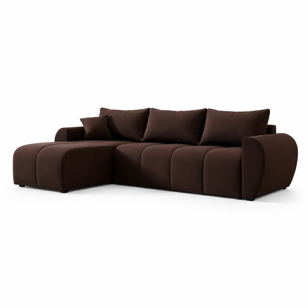 Grand Canapé d'Angle Convertible en Tissu Marron