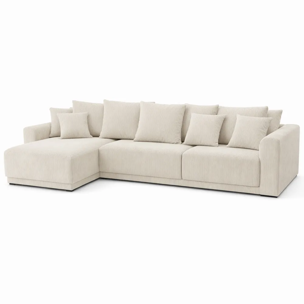 Canapé d'angle convertible 4 places en velours côtelé beige