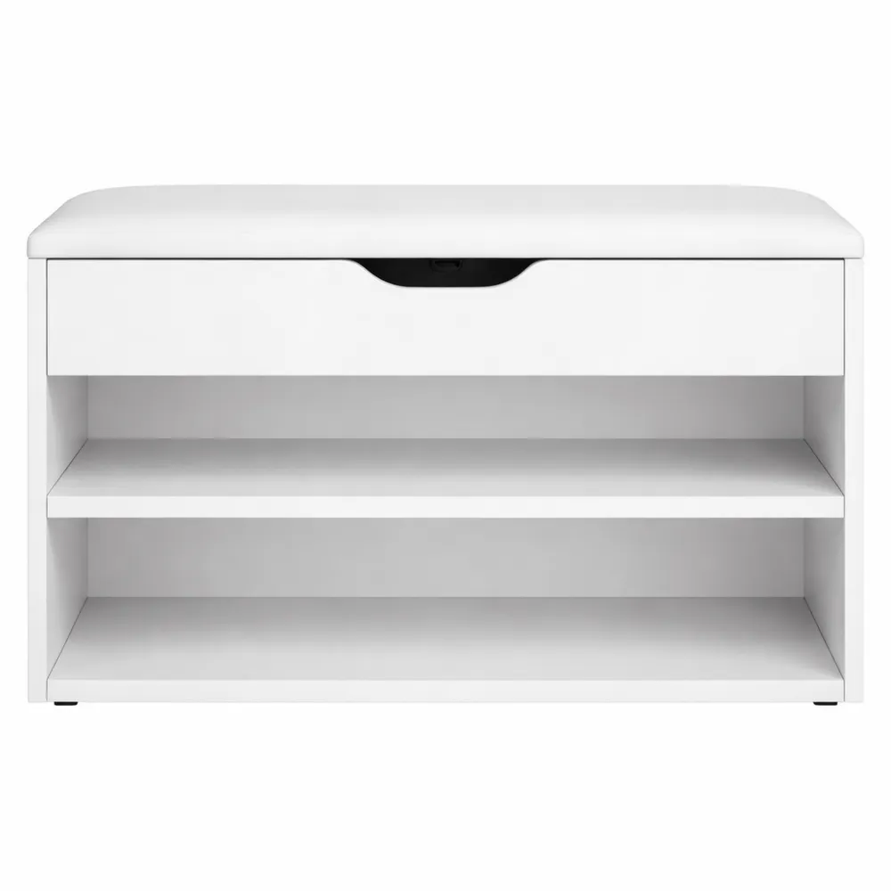 Banc de rangement à chaussures avec coussin confortable, 2 niveaux, gain de place, blanc