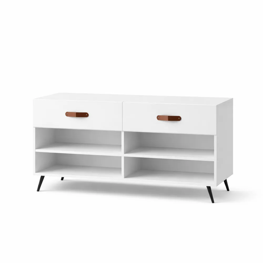 Meuble à chaussures en bois blanc avec étagères