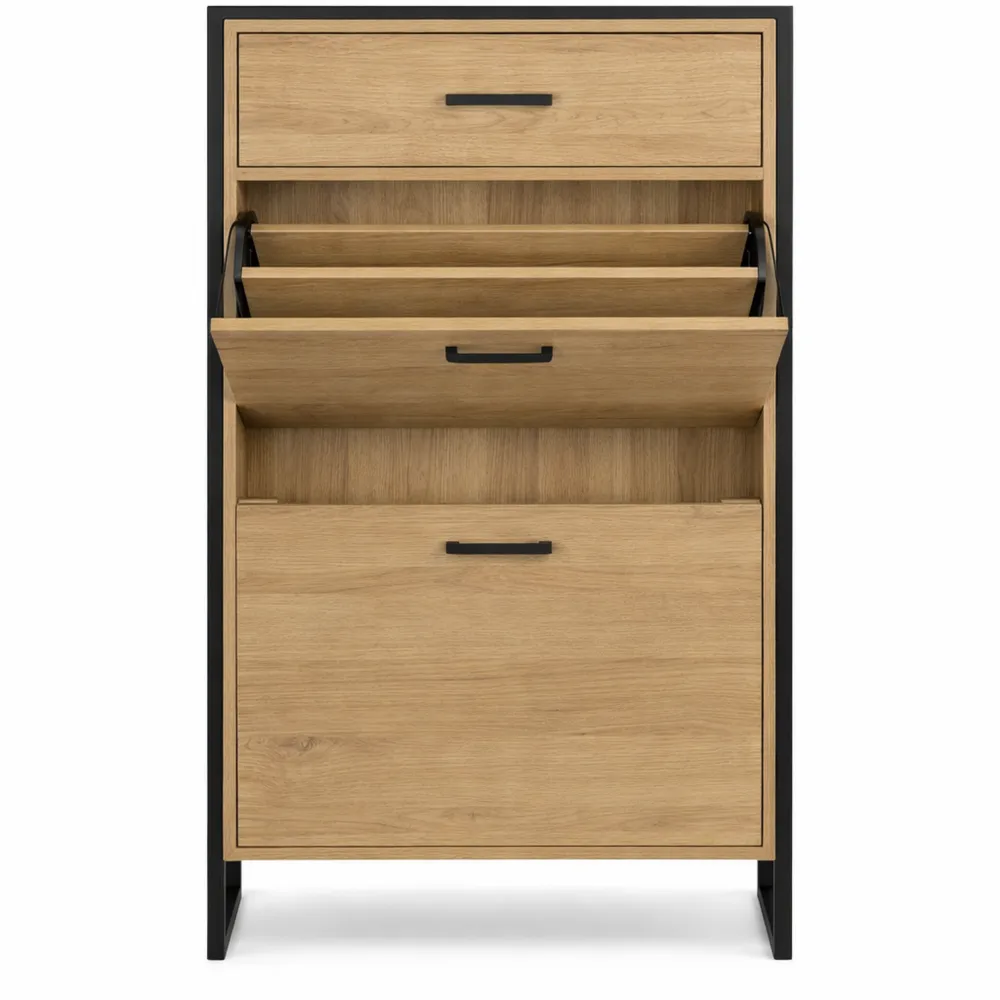 Meuble à Chaussures Industriel avec Tiroir pour 12 Paires