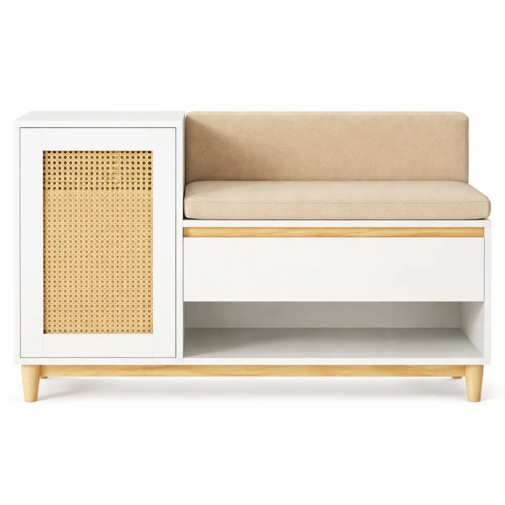 Banc de rangement pour chaussures avec tiroir et coussin confortable
