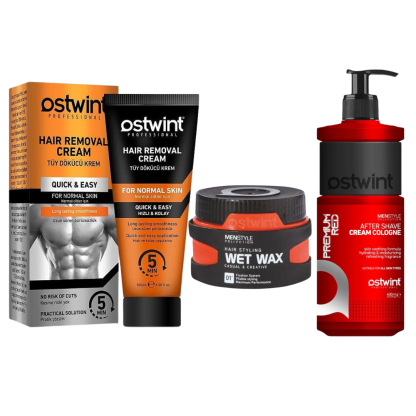 Set Crema depilatoare pentru piele normala - 100ml (barbati),Crema After shave Premium Red - 400ml, Ceara de par lucioasa 01 - 150ml