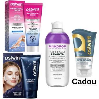Set Crema depilatoare pentru piele normala - 100ml,Masca de Noapte cu Colagen 100ml, Apa Micelara Bifazica Pink drop 3-in-1 cu Ulei de Lavanda & Colagen 400ml + Cadou Peeling Gel classic 125 ml