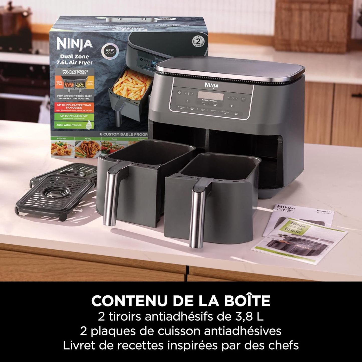 🔥Clearance Sale🔥Ninja Air Fryer Dual Zone Digital, Electric Air Fryer, 2 Compartments, 7.6 L, 6-in-1, Oil Free Fryer, Max Crisp, Roast, Bake, Dehydrate, Warm, Metal Grey DZ300EU