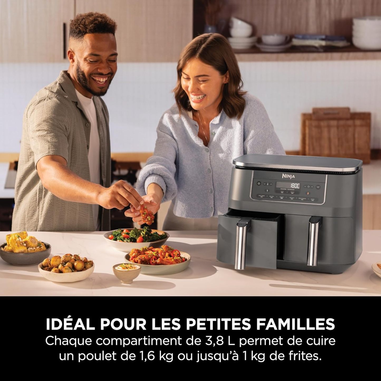 🔥Clearance Sale🔥Ninja Air Fryer Dual Zone Digital, Electric Air Fryer, 2 Compartments, 7.6 L, 6-in-1, Oil Free Fryer, Max Crisp, Roast, Bake, Dehydrate, Warm, Metal Grey DZ300EU