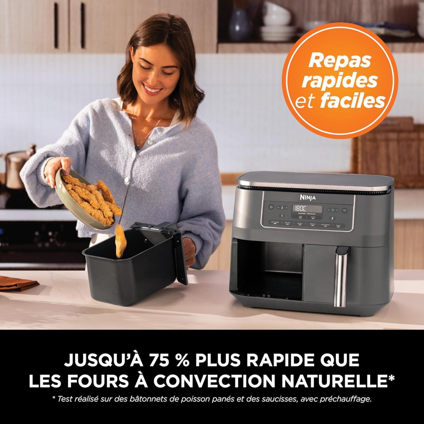 🔥Clearance Sale🔥Ninja Air Fryer Dual Zone Digital, Electric Air Fryer, 2 Compartments, 7.6 L, 6-in-1, Oil Free Fryer, Max Crisp, Roast, Bake, Dehydrate, Warm, Metal Grey DZ300EU