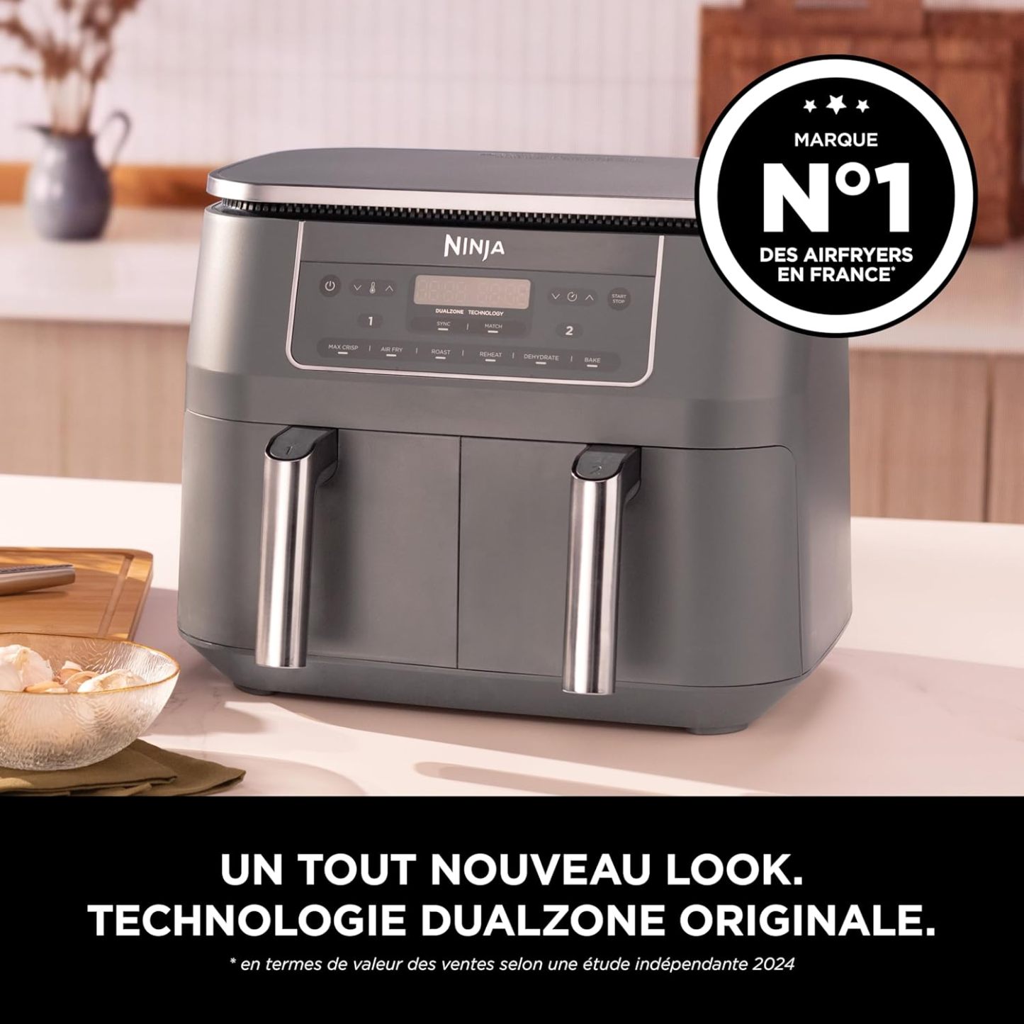 🔥Clearance Sale🔥Ninja Air Fryer Dual Zone Digital, Electric Air Fryer, 2 Compartments, 7.6 L, 6-in-1, Oil Free Fryer, Max Crisp, Roast, Bake, Dehydrate, Warm, Metal Grey DZ300EU