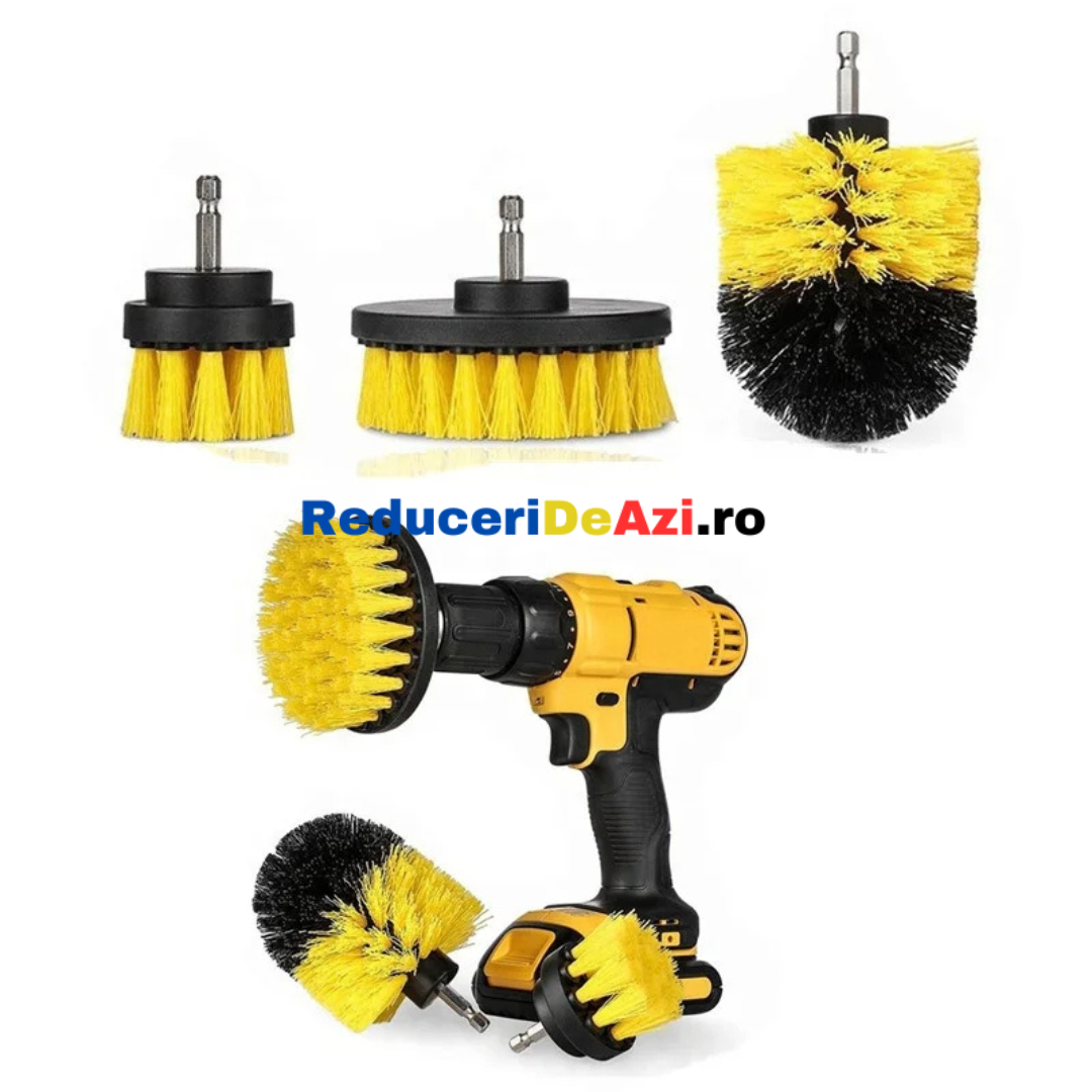 Set 3 perii de curatare cu adaptor pentru bormasina sau autofiletanta