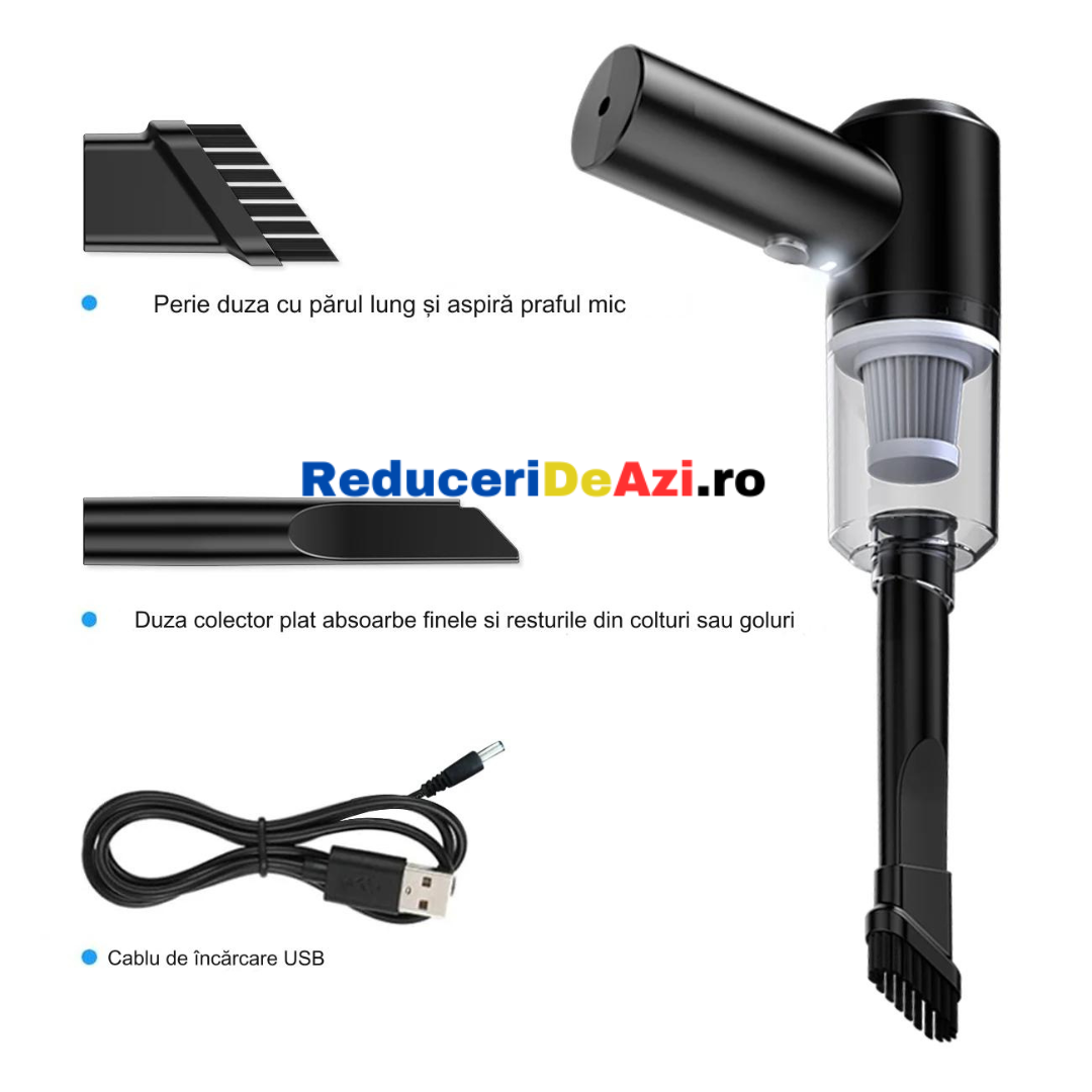 Mini aspirator portabil 3-în-1 de mare putere
