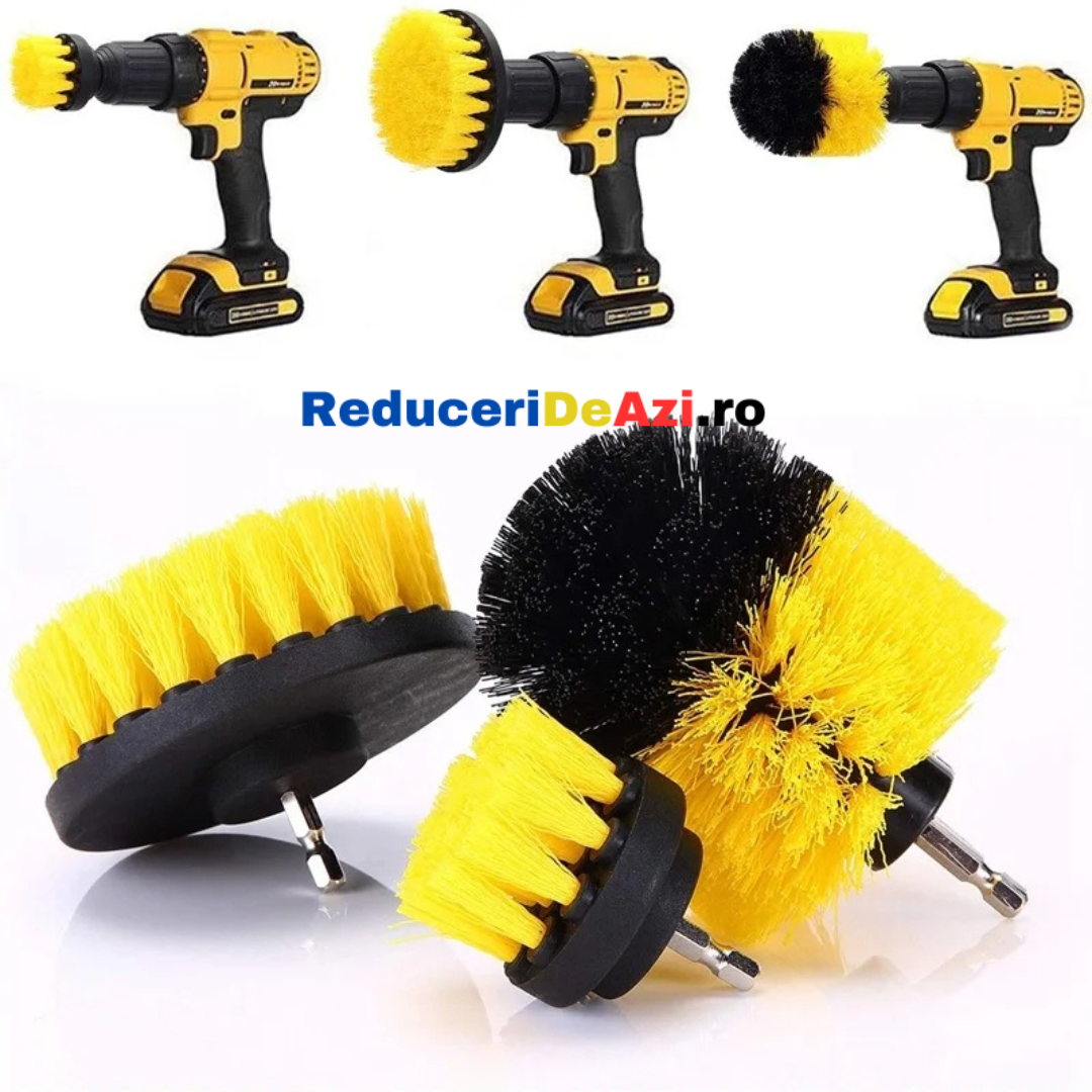 Set 3 perii de curatare cu adaptor pentru bormasina sau autofiletanta