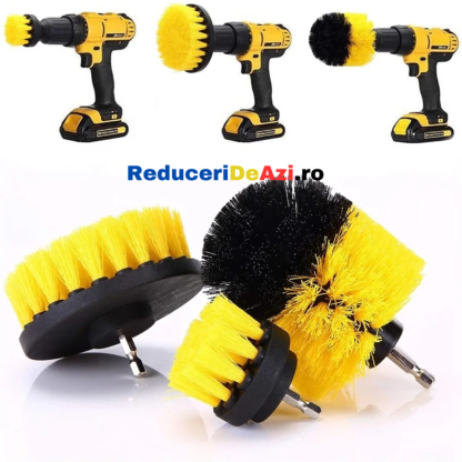 Set 3 perii de curatare cu adaptor pentru bormasina sau autofiletanta