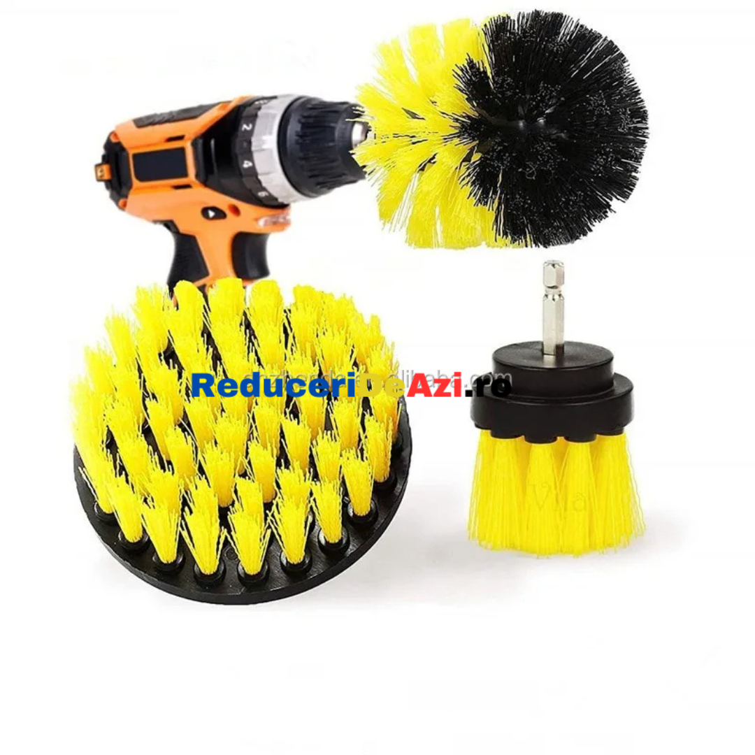Set 3 perii de curatare cu adaptor pentru bormasina sau autofiletanta