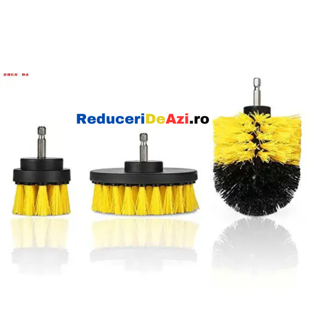 Set 3 perii de curatare cu adaptor pentru bormasina sau autofiletanta